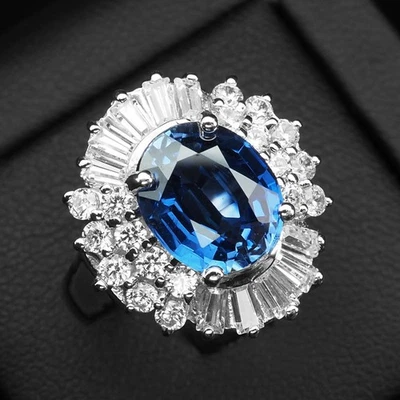 Anelli glamour Royal Blue Sapphire in argento sterling 925 placcato oro... - Immagine 1 di 4