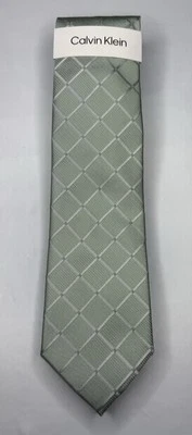 Calvin Klein Green And Silver Plaid Silk Blend Tie - Image 1 of 2