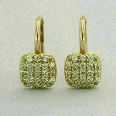 Pendientes tipo argolla para mujer de moissanita blanca de corte redondo de 2 quilates enchapados en oro amarillo de 14 quilates Foto 1 de 3