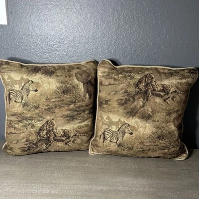 2 almohadas Newport Safari Jungle Elephant Cebra tapiz acento LEER Foto 1 de 4