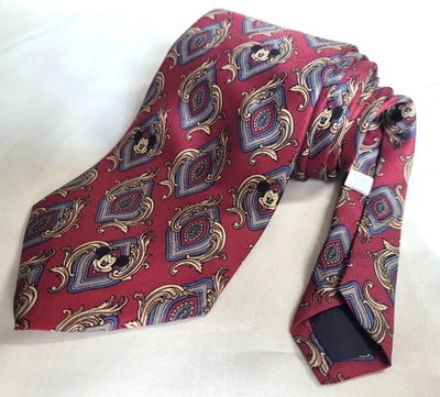 Corbata Walt Disney Co Mickey Mouse EE. UU. Borgoña Paisley Estampado Floral 100% Seda Cuello Foto 1 de 4