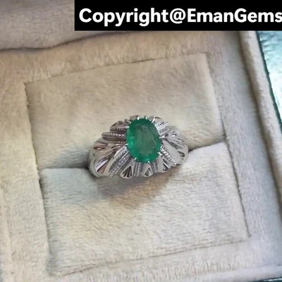 Regalo de Navidad Anillo Esmeralda Zambia Plata de Ley 925 - Gemas Verdes Naturales Sin Calentar Foto 1 de 4