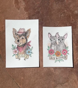 Small Watercolor Custom Pet Portraits From Your Own Photos, Any Breed Pet - Picture 1 of 5