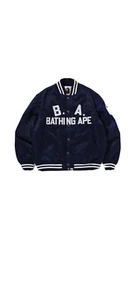 A BATHING APE Men's B.A. NYLON VARSITY JACKET Blue Size L New Ship From USA - Picture 1 of 1
