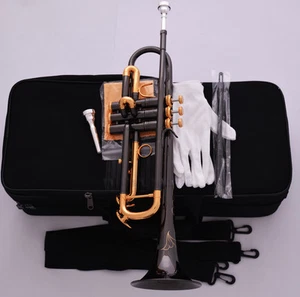 Black Nickel Gold Bb Trumpet Horn Engraving 4-7/8" Bell Free 7C + 5C Mouthpiece - Picture 1 of 6