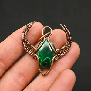 Ciondolo Malachite Gemma Filo di Rame Avvolto Fatto a Mano Gioielli Regalo per Lei - Foto 1 di 4