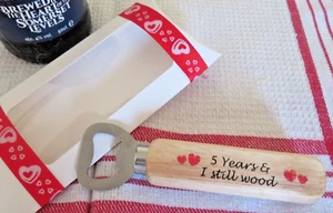 5th Wedding Anniversary Wooden Gift, Bottle Opener Personalised - Picture 1 of 8