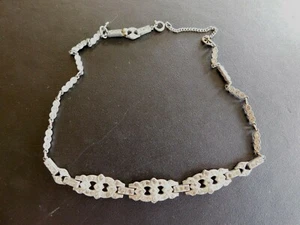 Vintage Antique Silver Art Nouveau 17" Link Necklace-Clear Rhinestones-Italy - Picture 1 of 6