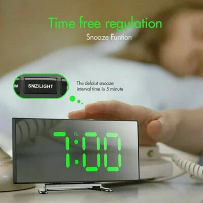 LED Wecker Digital Kinder elektronische Wecker gebogener Bildschirmspiegel DE - Bild 1 von 4