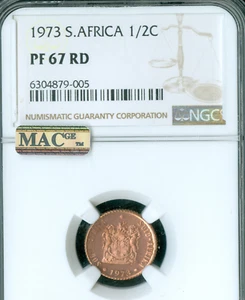 1973 SOUTH AFRICA 1/2 CENT NGC PF67 RD MAC SPOTLESS . - Picture 1 of 2