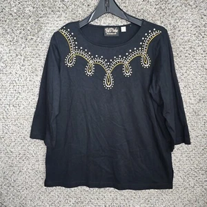 Top artístico portátil Bob Mackie para mujer mediano negro bordado cuello redondo damas - Imagen 1 de 7