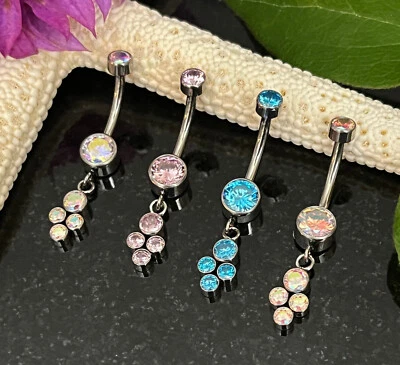 Anillo de ombligo con racimo de 4 gemas de titanio grado implante sólido 14 g ombligo naval Foto 1 de 2