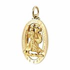 Men's Large 14k Yellow Gold St Christopher Oval 1.25" Solid Pendant, 32mm