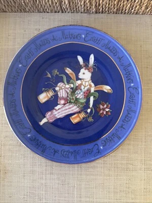 ANTHROPOLOGIE Phannapast Taychamaythakool Christmas Plate 8 MAIDS A MILK Rabbit - Image 1 of 4