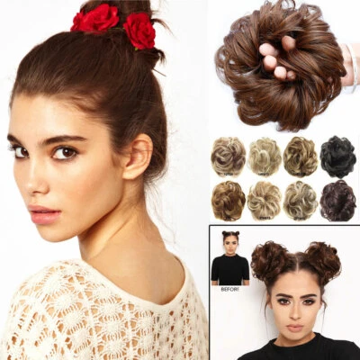 Thick Wavy Messy Bun Hair Piece Scrunchie Real Natural Hair Extensions Ombre DZQ - Image 1 of 4