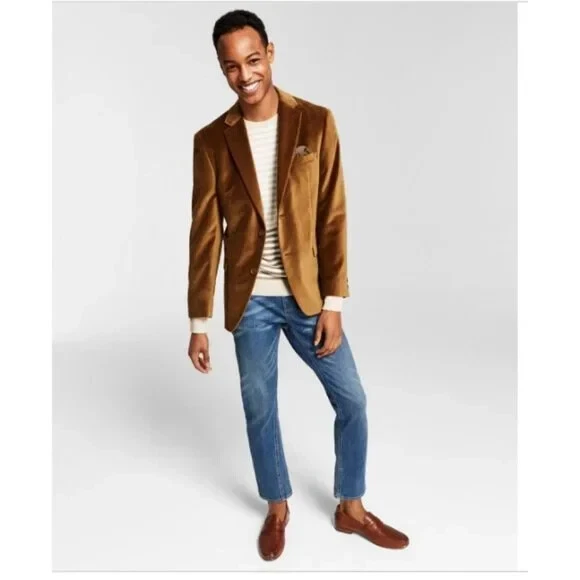 Alfani Men's Blue Slim Fit Solid Velvet Blazer Suit 44S 38