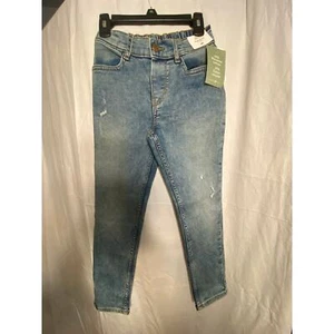 Girl's H&M Slim Fit Denim Jeans Size 8 Adj Waist Distressed Med Blue wash NWT - Picture 1 of 11
