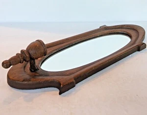 Vintage Metal Mirror Candle Sconce Wall Hanging Faux Wood Grain 16" X 5.5”  - Picture 1 of 9
