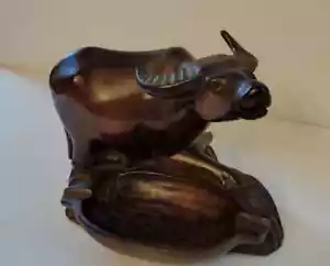Wooden Handcarved Boxwood Bull Ox Figurine Ashtray/Trinket Dish - Picture 1 of 5