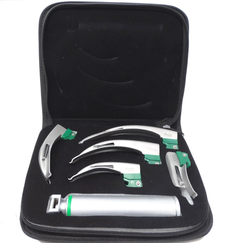 A2ZSCILAB New Fiber Optic Mac Laryngoscope Set (LED Light) White Set of 6