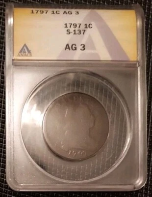 1797  Large Cent  Reverse of 1797, Stems, S-137, AG 3 Anacs   - Image 1 of 4