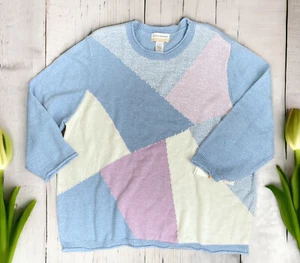 Alfred Dunner Sweater Women 3X Cotton Blue Lilac w/Silver Accents Pullover - Picture 1 of 3