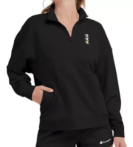 Champion Women's Black Campus French Terry 1/4 Zip Pullover - Size M - NWT - Picture 1 of 4