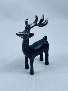 3" Black/Brown Metal Christmas Reindeer w/White Flocked Antlers -Heavy - Picture 1 of 11