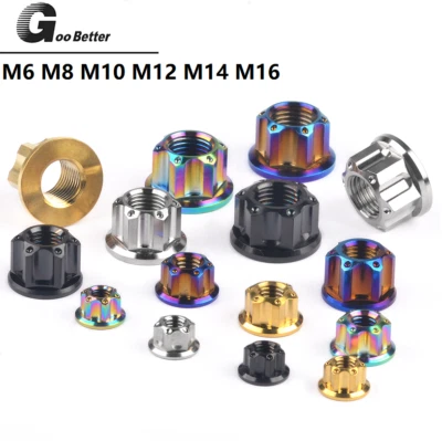  M6 M8 M10 M12 M14 M16 Titanium Nuts Ti Hex Flange Nut for Bike Motorcycle - Image 1 of 4