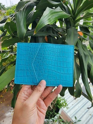 Cartera unisex 100 % cuero genuino tarjetero piel real-hecha a mano Foto 1 de 4