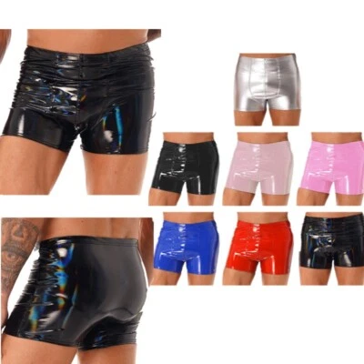 Mens PVC Leather Boxer Brief Casual Short Pants Wetlook Bikini Swimsuit Trunk - Image 1 of 3