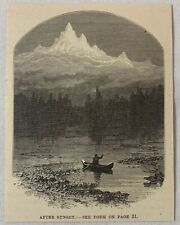 1889 magazine engraving ~ MAN IN A CANOE AFTER SUNSET