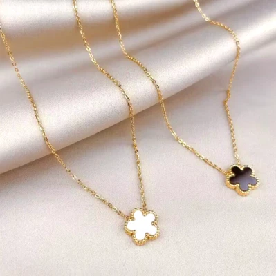 Collar Colgante Titanio Plata/Dorado Negro/Blanco Flor Trébol Flor Ciruela Foto 1 de 2