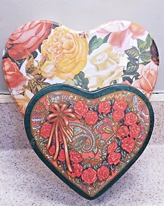 2 Vintage Tins Heart Shaped Valentines Day Cookies Candy Metal Storage 9x9, 7x7 - Picture 1 of 9
