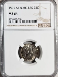 Seychelles 25 Cents 1972 NGC MS 64 - Picture 1 of 2