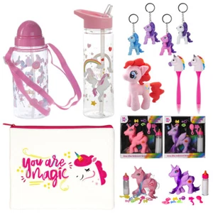 Back to school Girls Unicorn Pink Water Bottle With Straw Pens Case Soft Toy Kid - Picture 1 of 36