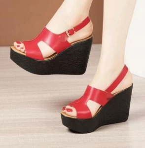 Women Wedge Heels Ankle Strap Sandals Platform Peep Toe Buckle Sandals Shoes - Picture 1 of 9