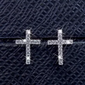 18k yellow gold gp made with SWAROVSKI crystal earrings classic cross stud SMALL - Picture 1 of 7