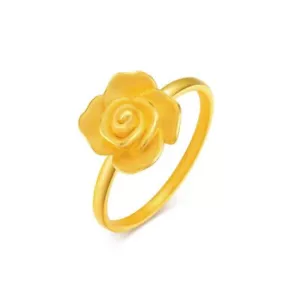 Pure 999 24K Yellow Gold Women 3D Lucky Rose Flower Ring 1-1.3g Us Size :3-8 - Picture 1 of 5