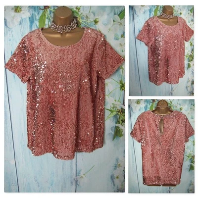 NUEVO TOP NEXT OCASION TALLA 18, Top forrado elástico lentejuelas oro rosa, fiesta crucero Foto 1 de 4