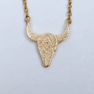 Colgante Calavera Toro Vaca Longhorn y Collar Tono Dorado, Forever 21 Nuevo Con Etiquetas - Imagen 1 de 5