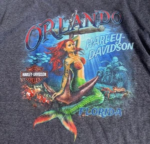 Harley Davidson Mens Grey Orlando Florida Mermaid Biker T-shirt Size 4 XL - Picture 1 of 4