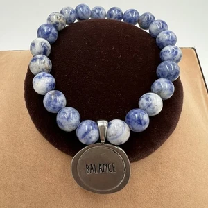 Bracciale bilanciere elastico perline tonde fatto a mano 12 mm pietra semipreziosa sodalite - Foto 1 di 6