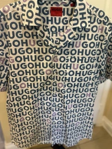 Men’s HUGO Ellino Logo Camp Shirt Hugo Boss Large Multicolored Straight Fit - Picture 1 of 6