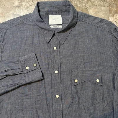 Billy Reid Shirt Mens Large Blue Linen Blend Long Sleeve Pearl Snap Sawtooth - Image 1 of 4