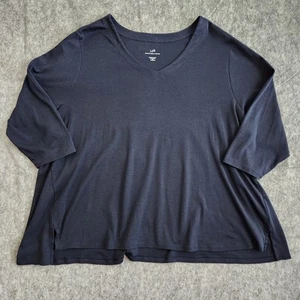 J Jill Pima Cotton 3/4 Sleeve Tunic Top V-Neck Women's 3X Navy Shirt Comfort - Picture 1 of 9