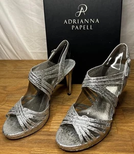 ADRIANNA PAPELL  Aiden Silver Foil Sleek Evening Party Heels Size 8.5 M Fancy - Picture 1 of 8