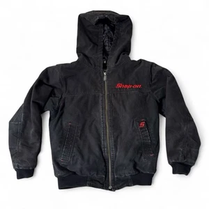 Snap On Tools Youth Kids RA Canvas Work Jacket Black Distressed Medium VTG - Picture 1 of 19