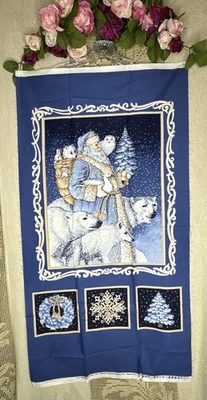 Liz Goodrick Dillon Woodland Santa Fabric Panel Timeless Treasures  23”x42” - Image 1 of 4