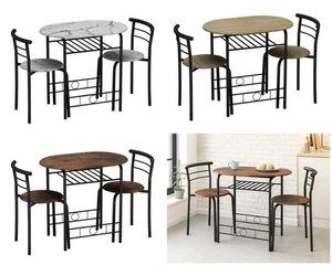 3Pc Dining Table 2 Chairs Set Metal Frame with Storage Rack Kitchen Breakfast - Picture 1 of 12